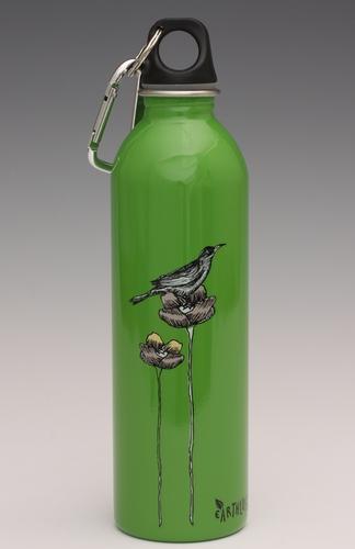 Bird and Flower on green - water bottle from EarthLust