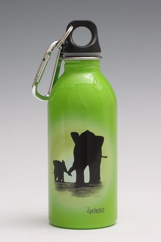 Mom and a baby elephant on green - water bottle from EarthLust